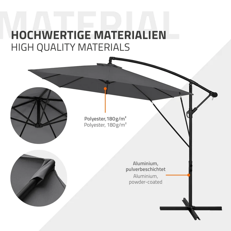ML-Design | Ampelschirm mit Kurbel, Abdeckung & Ständer, 360°, Ø 330 cm, aus Aluminium, Rechteckig Sonnenschirm mit/ohne LED