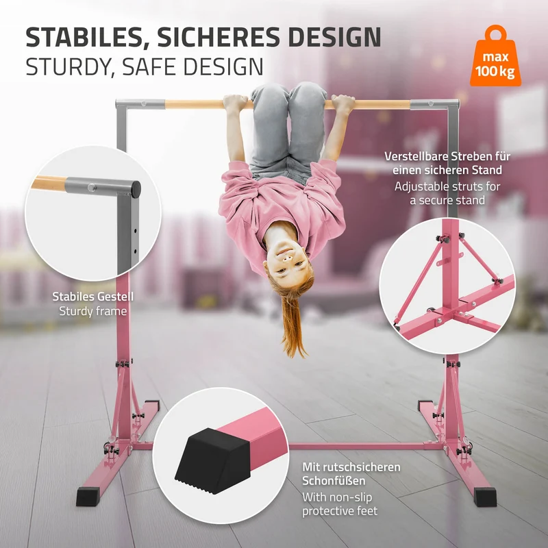 HAUKI | Gymnastik Turnreck faltbar, höhenverstellbar, 95,5-150 cm, Gymnastikstange für Kinder, Reckstange
