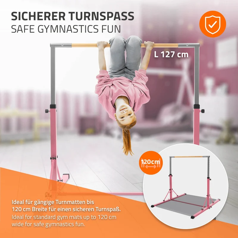 HAUKI | Gymnastik Turnreck faltbar, höhenverstellbar, 95,5-150 cm, Gymnastikstange für Kinder, Reckstange