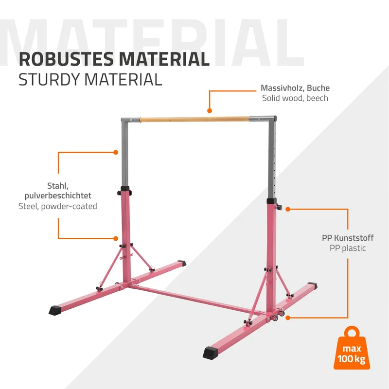 HAUKI | Gymnastik Turnreck faltbar, höhenverstellbar, 95,5-150 cm, Gymnastikstange für Kinder, Reckstange