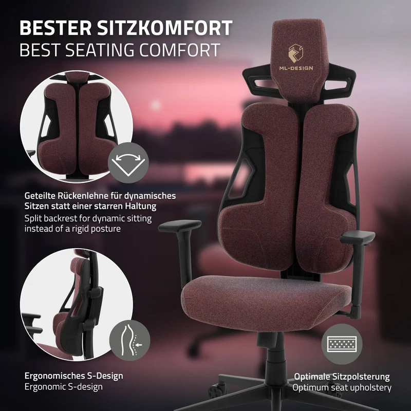 ML-Design | Gaming Stuhl mit Armlehne, Kopfstütze und Lordosenstütze, 68 x 135–142 x 69 cm, aus Stoff