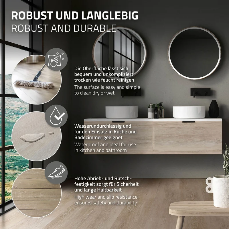 4er Set PVC Vinylboden Bodenbelag 7 Dielen 4,2mm für 1,54m² mit Klick-System Eiche Afterglow ML-Design
