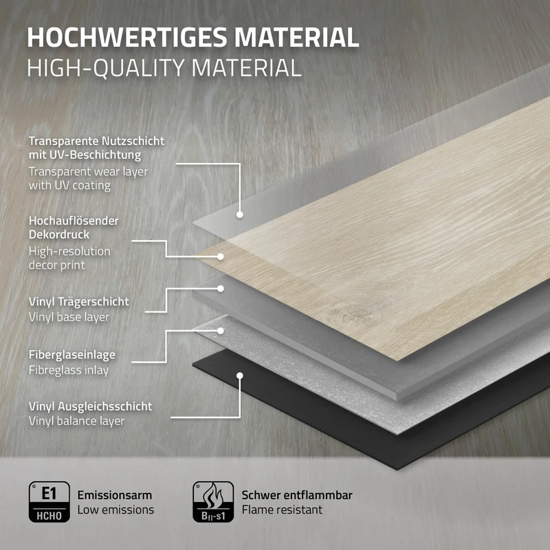 4er Set PVC Vinylboden Bodenbelag 7 Dielen 4,2mm für 1,54m² mit Klick-System Eiche Afterglow ML-Design