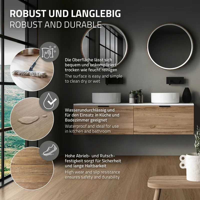 5er Set PVC Vinylboden Bodenbelag 7 Dielen 4,2mm für 1,54m² mit Klick-System Eiche Golden Hour ML-Design
