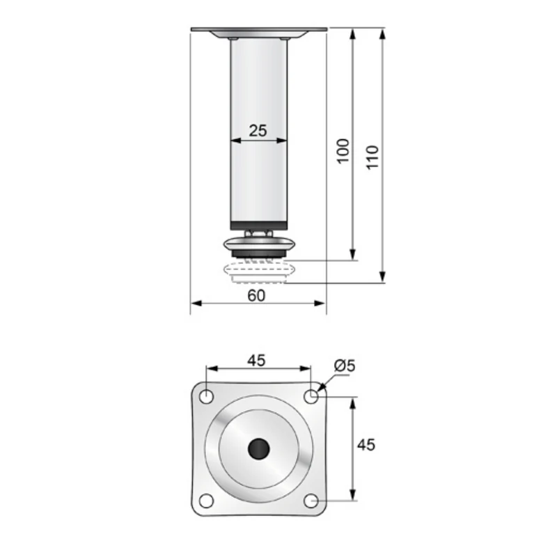 Möbelfüße Quadratisch 25x25mm - 100mm Chrom