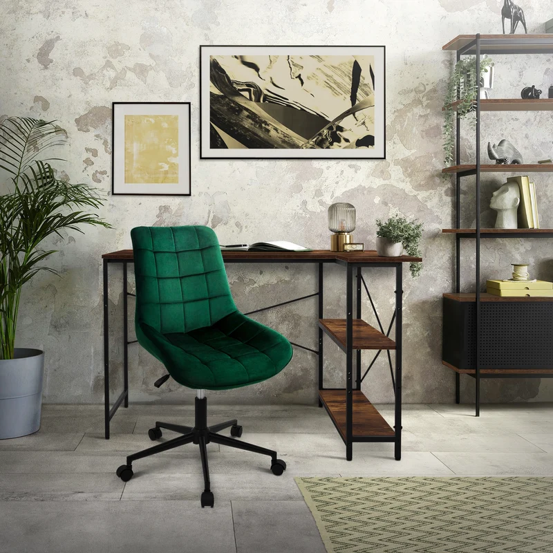 Bürostuhl auf Rollen Grün mit Samtbezug und Metallgestell ML-Design