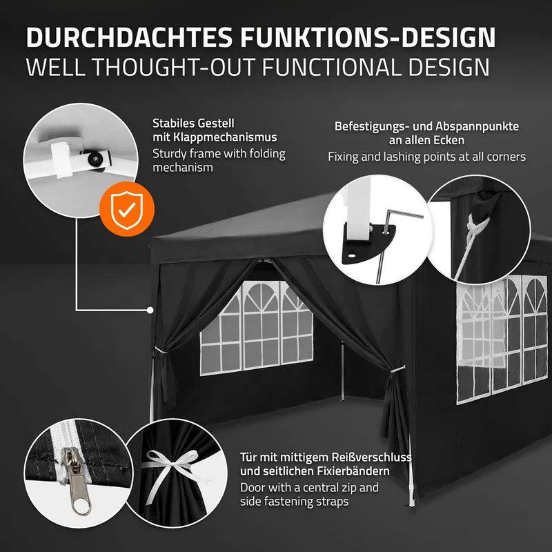 ECD Germany | Pavillon Pop Up Wasserabweisend mit Seitenwänden Polyester Oxford-Gewebe Faltpavillon Gartenpavillon Gartenzelt Partyzelt
