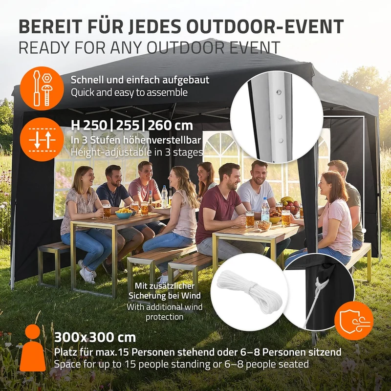 ECD Germany | Pavillon Pop Up Wasserabweisend mit Seitenwänden Polyester Oxford-Gewebe Faltpavillon Gartenpavillon Gartenzelt Partyzelt