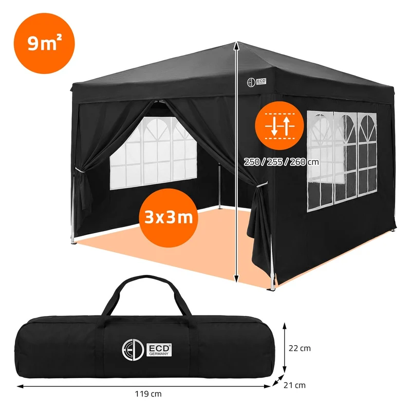 ECD Germany | Pavillon Pop Up Wasserabweisend mit Seitenwänden Polyester Oxford-Gewebe Faltpavillon Gartenpavillon Gartenzelt Partyzelt