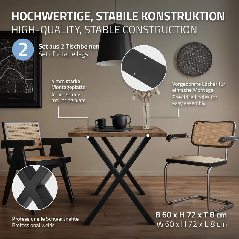 B-Ware Tischbeine 2er Set X-Design 60x72 cm schwarz aus Stahl
