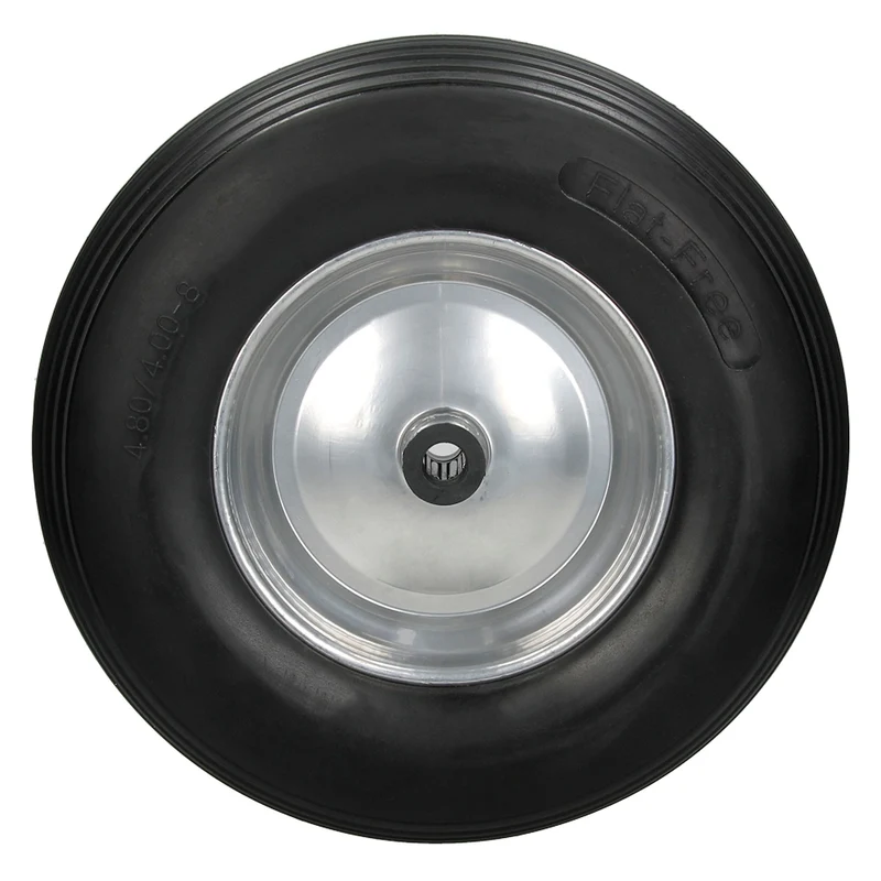 2er Set Schubkarrenrad 390 mm 4.80/4.00-8 mit Achse Linienprofil Schwarz aus PU Vollgummi