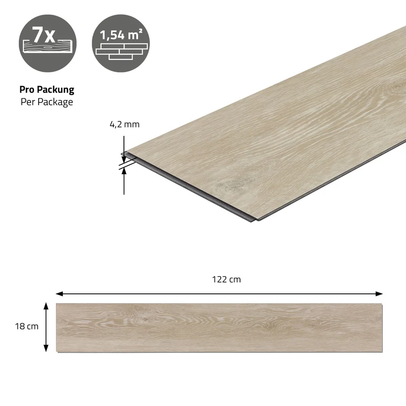3er Set PVC Vinylboden Bodenbelag 7 Dielen 4,2mm für 1,54m² mit Klick-System Eiche Afterglow ML-Design