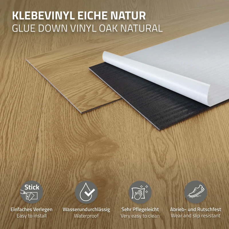 5x Deluxe PVC Klebevinylboden für 2,23 m² Natur Eiche 2 mm dick ML-Design