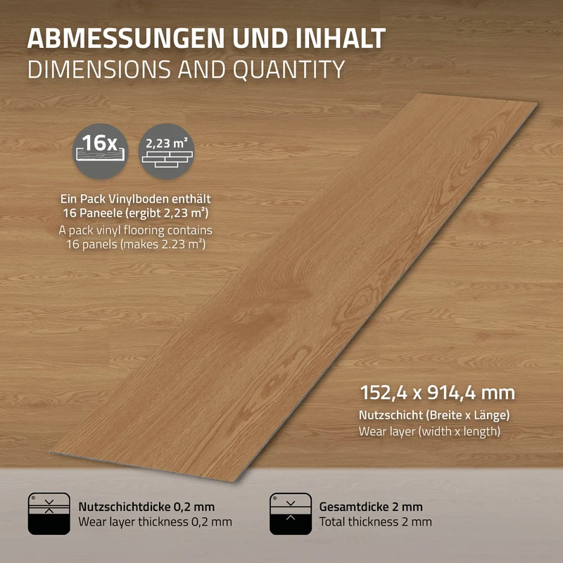Deluxe PVC Klebevinylboden für 2,23 m² Eiche Sundance 2 mm dick ML-Design