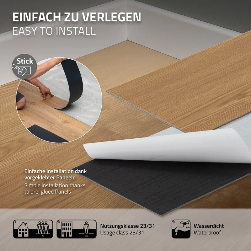 3x Deluxe PVC Klebevinylboden für 2,23 m² Eiche Sundance 2 mm dick ML-Design