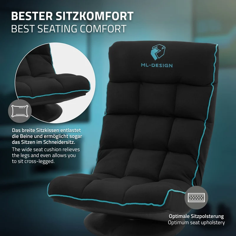 ML-Design | Gaming Bodenstuhl mit Kopfstütze 360° drehbar, 56 x 85 x 92 cm, Gaming Sessel