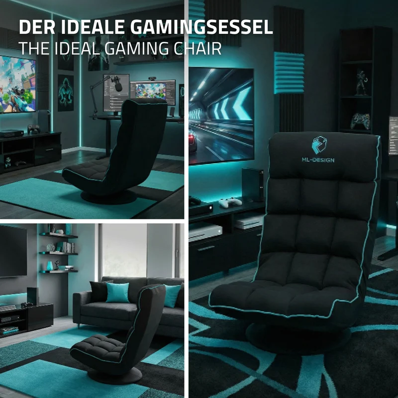 ML-Design | Gaming Bodenstuhl mit Kopfstütze 360° drehbar, 56 x 85 x 92 cm, Gaming Sessel