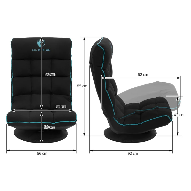 ML-Design | Gaming Bodenstuhl mit Kopfstütze 360° drehbar, 56 x 85 x 92 cm, Gaming Sessel