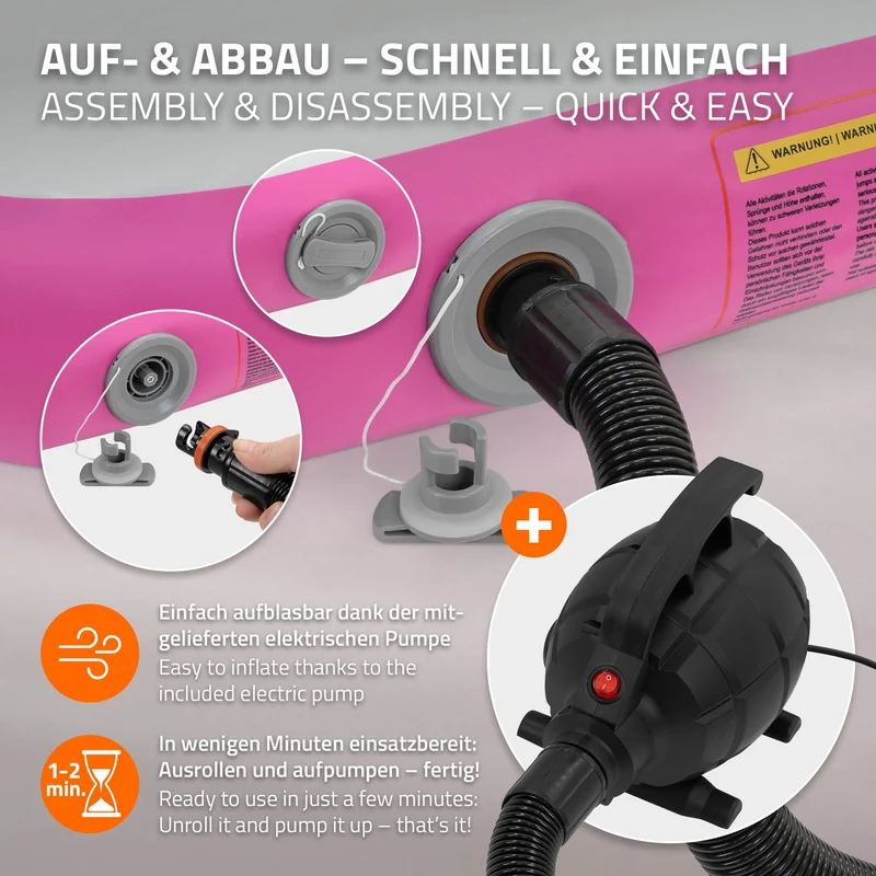 ECD Germany | Aufblasbare Gymnastikmatte inkl. Tragetasche & elektr. Luftpumpe, 3/4/5 m, 10 cm Dicke, Turnmatte Airtrack