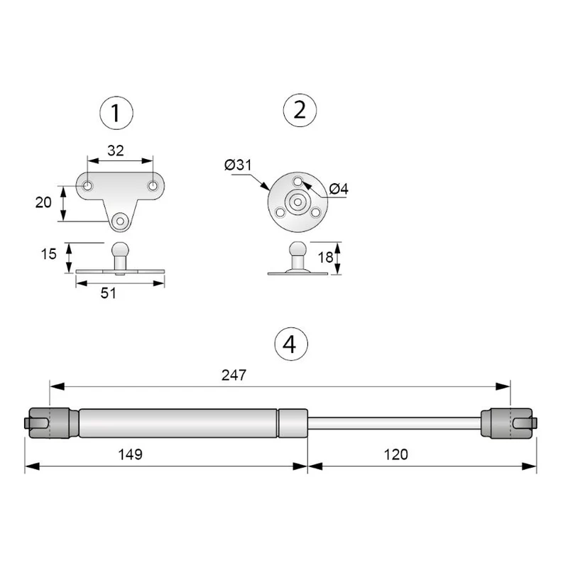 Gasdruckdämpfer Weiß 250mm - 50N
