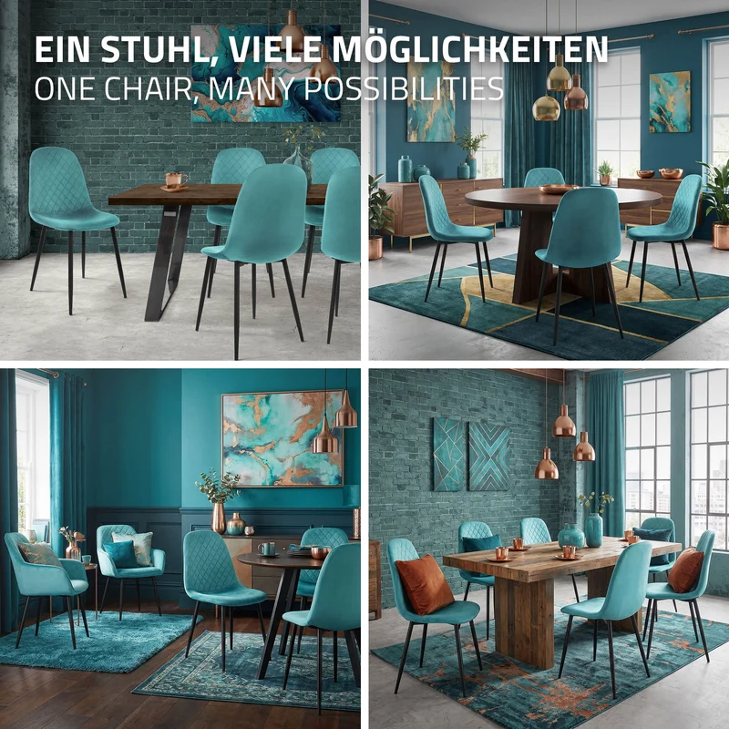 Esszimmerstuhl 4er Set mit Rückenlehne Petrol Küchenstuhl mit Microfaser-Samtbezug ML-Design