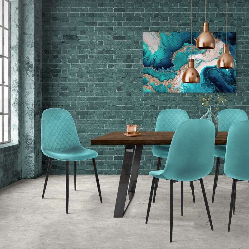 Esszimmerstuhl 4er Set mit Rückenlehne Petrol Küchenstuhl mit Microfaser-Samtbezug ML-Design