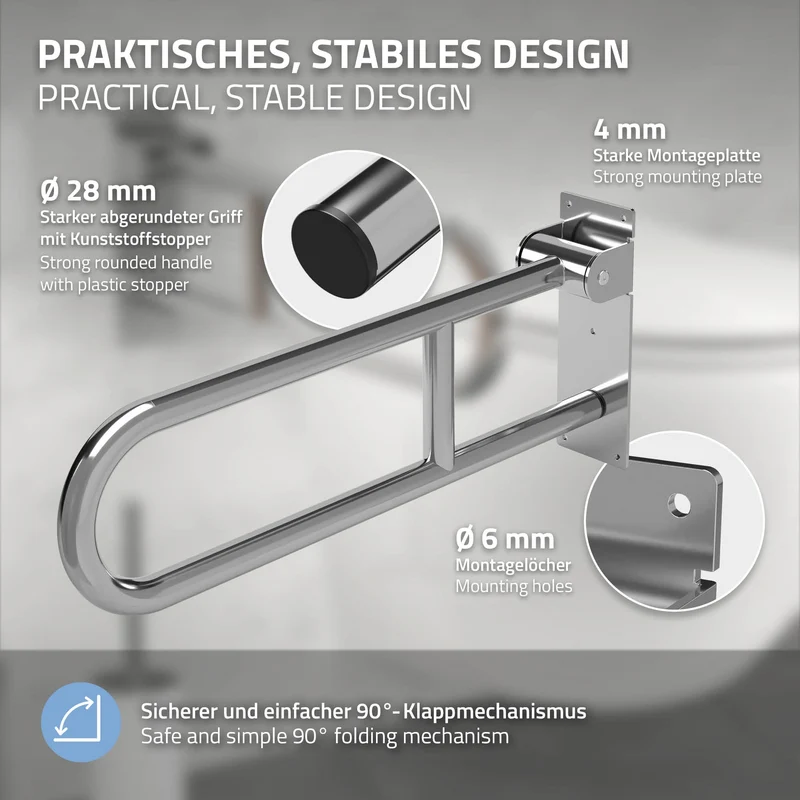 WC Haltegriff für Senioren & Behinderten aus Edelstahl 60 cm klappbar Aufstehhilfe Stützgriff bis 200 kg ML-Design