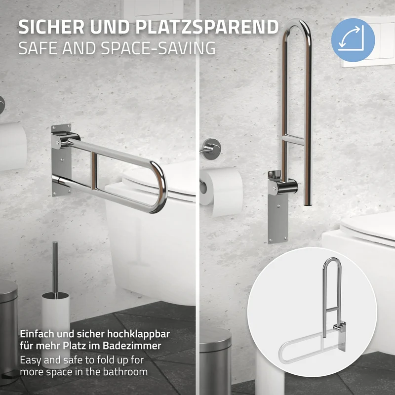 WC Haltegriff für Senioren & Behinderten aus Edelstahl 60 cm klappbar Aufstehhilfe Stützgriff bis 200 kg ML-Design