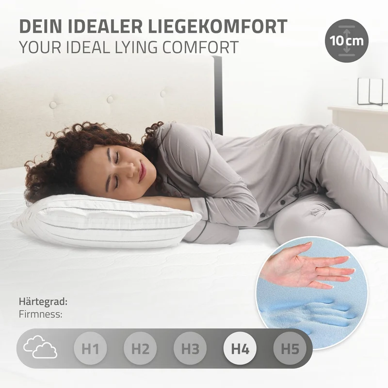 Polsterbett 90x200 cm mit Matratze H:10cm, Beige, Einzelbett mit stabilem Bettgestell, Bett mit gepolstertes Kopfteil & Lattenrost, Jugendbett ML-Design