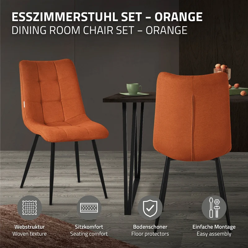 Esszimmerstühle 6er Set Orange Küchenstuhl mit Polyesterbezug und Stahlbeinen ML-Design