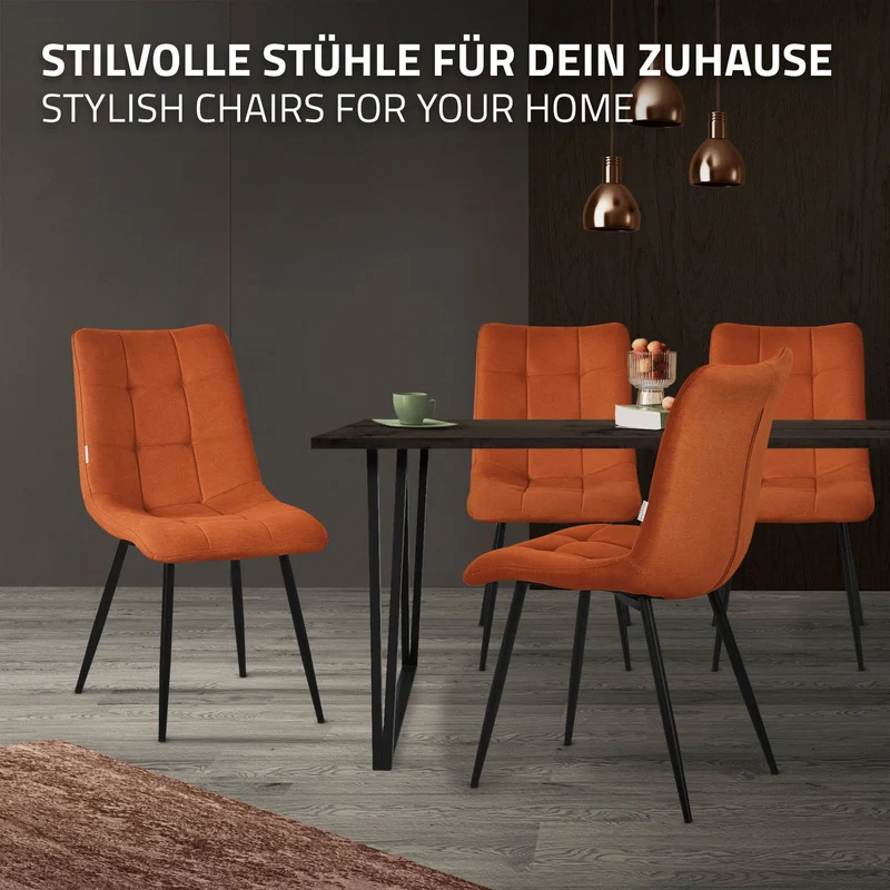 Esszimmerstühle 6er Set Orange Küchenstuhl mit Polyesterbezug und Stahlbeinen ML-Design