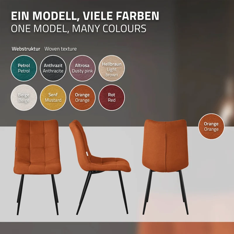 Esszimmerstühle 6er Set Orange Küchenstuhl mit Polyesterbezug und Stahlbeinen ML-Design