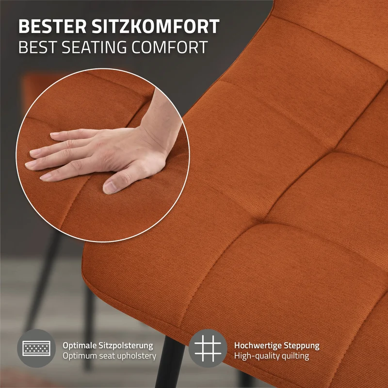 Esszimmerstühle 4er Set Orange Küchenstuhl mit Polyesterbezug und Stahlbeinen ML-Design
