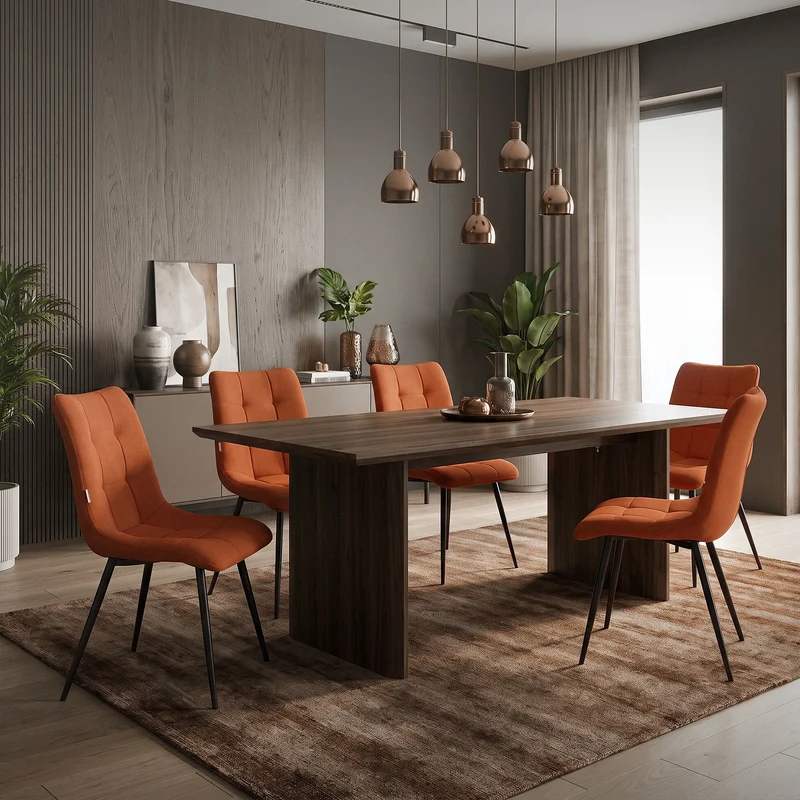 Esszimmerstühle 4er Set Orange Küchenstuhl mit Polyesterbezug und Stahlbeinen ML-Design