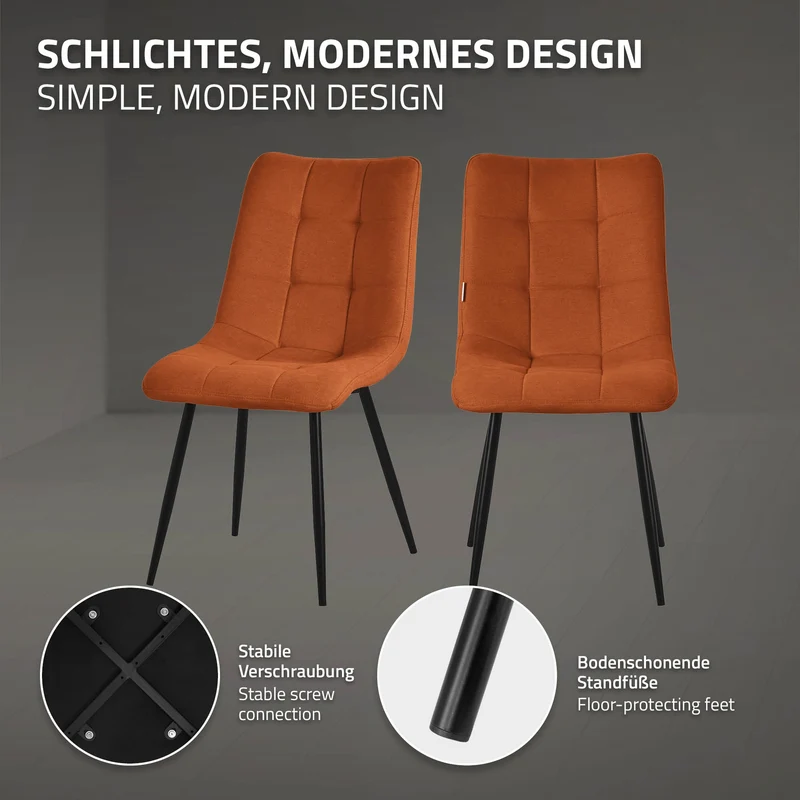Esszimmerstühle 2er Set Orange Küchenstuhl mit Polyesterbezug und Stahlbeinen ML-Design