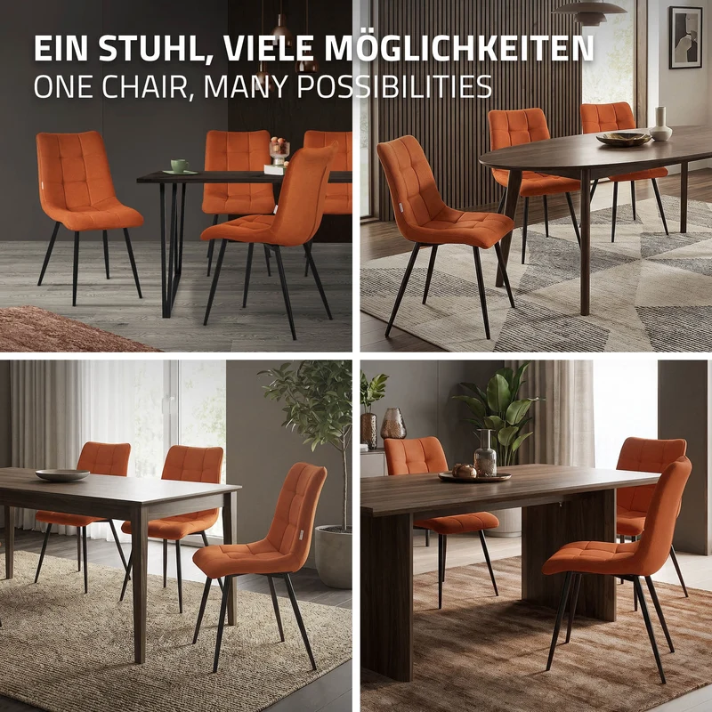 Esszimmerstühle 2er Set Orange Küchenstuhl mit Polyesterbezug und Stahlbeinen ML-Design