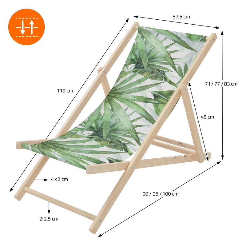 B-Ware Gartenliege aus Holz in Palme Grün-Weiß klappbarer Beachstuhl Strandstuhl Strandliege Liegestuhl Sonnenliege Relaxliege