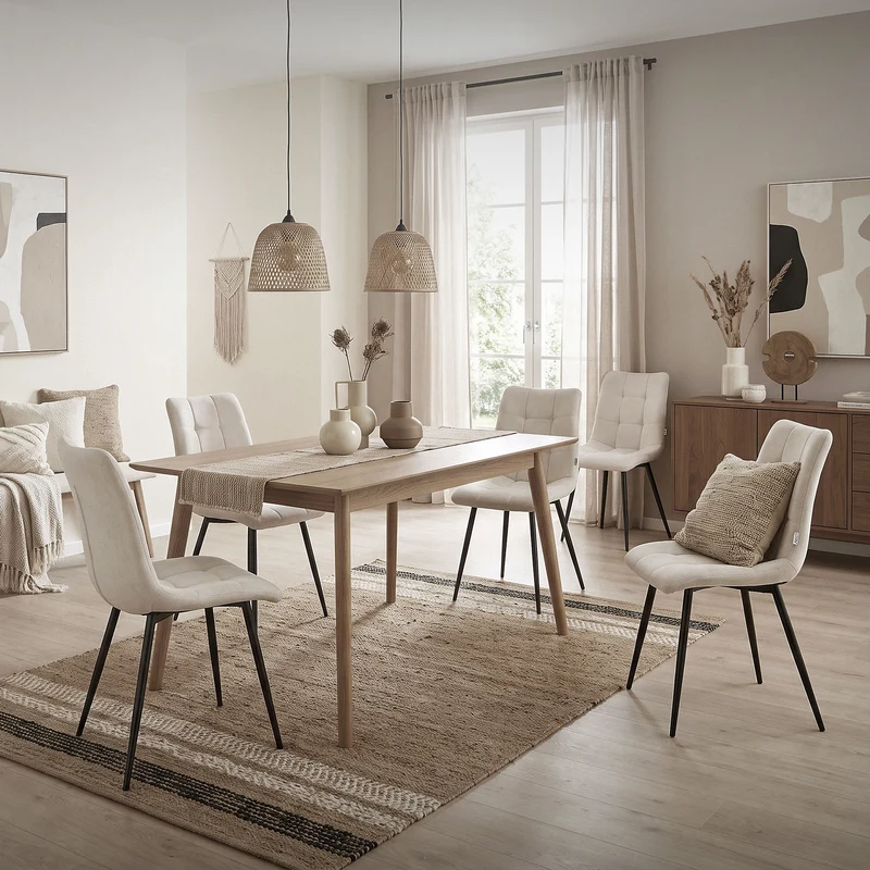 B-Ware Esszimmerstühle 2er Set Beige Küchenstuhl mit Polyesterbezug und Stahlbeinen ML-Design