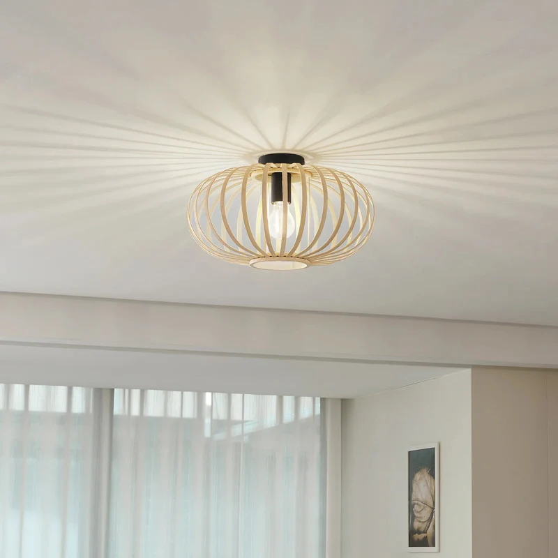 B-Ware Lindby Deckenleuchte Lielle LED Lampe Hängelampe dimmbar Bambus natur Ø38cm