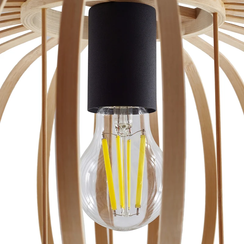 B-Ware Lindby Deckenleuchte Lielle LED Lampe Hängelampe dimmbar Bambus natur Ø38cm
