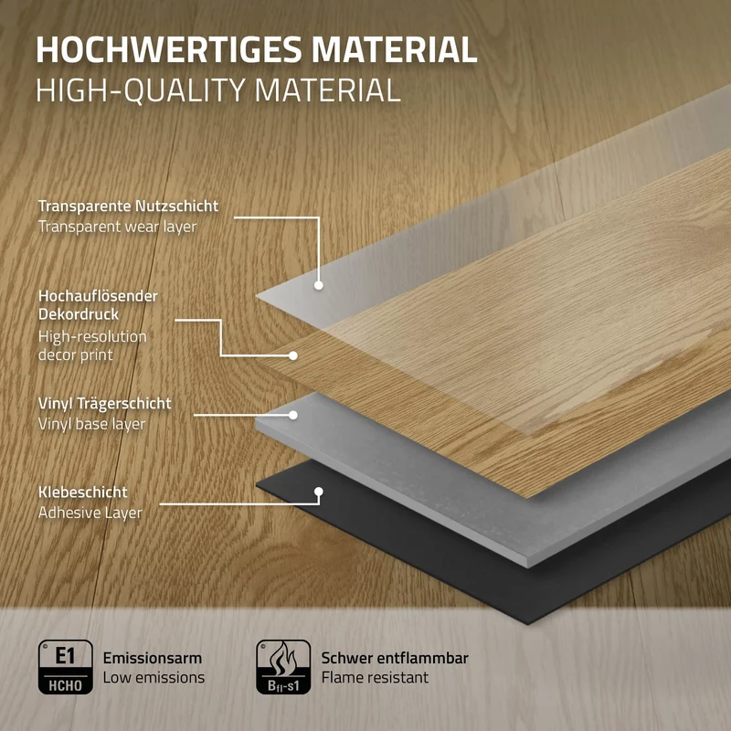 2er Set Deluxe PVC Klebevinylboden für 2,23 m² Natur Eiche 2 mm dick ML-Design