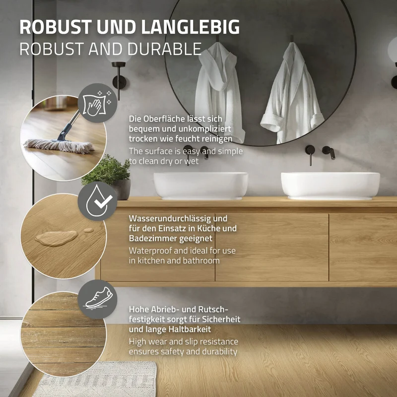 4x Deluxe PVC Klebevinylboden für 2,23 m² Natur Eiche 2 mm dick ML-Design