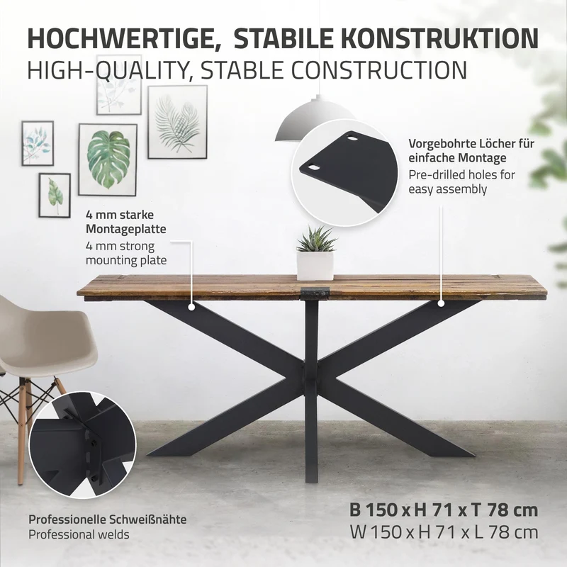Tischbeine Tischgestell Spider 78 x 71 x 150 cm Schwarz aus Metall von ML-Design