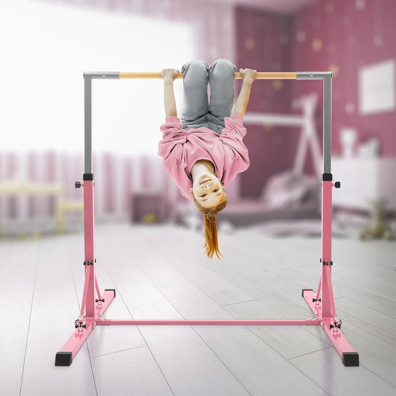Gymnastik Turnreck faltbar, Pink, Gymnastikstange für Kinder, Reckstange höhenverstellbar 95,5-150 cm Hauki