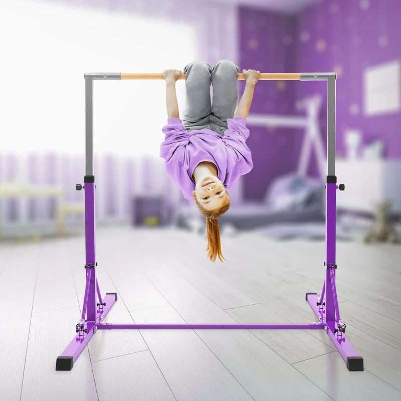 Gymnastik Turnreck faltbar, Lila, Gymnastikstange für Kinder, Reckstange höhenverstellbar 95,5-150 cm Hauki