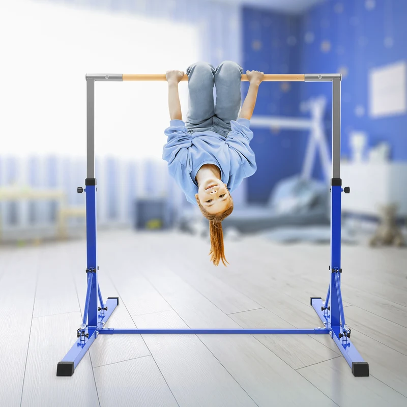 Gymnastik Turnreck faltbar, Blau, Gymnastikstange für Kinder, Reckstange höhenverstellbar 95,5-150 cm Hauki