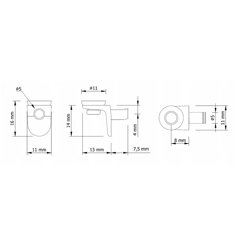 Plattenhalter für Glasscheiben Ø5mm mit Saugnapf