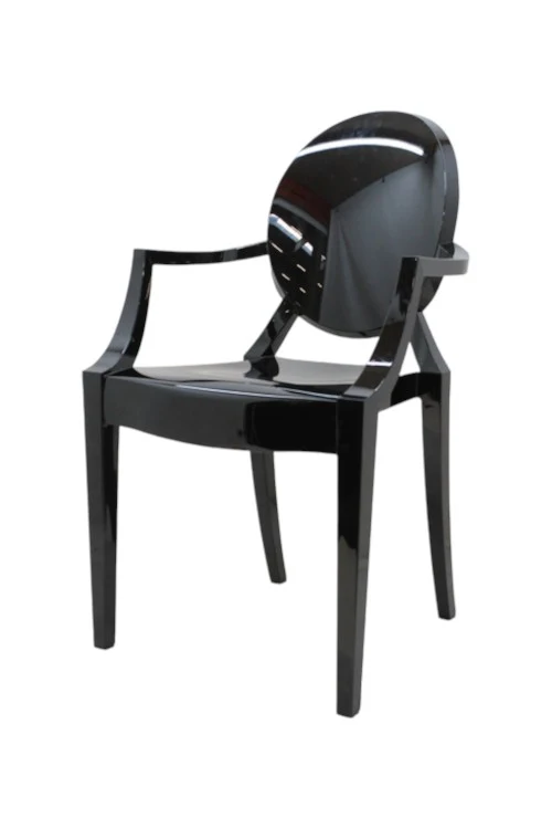B-Ware Kartell Louis Ghost Stuhl schwarz stapelbar für Innen- und Außenbereich