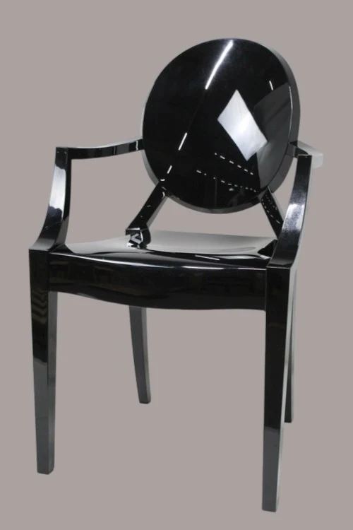 B-Ware Kartell Louis Ghost Stuhl schwarz stapelbar für Innen- und Außenbereich