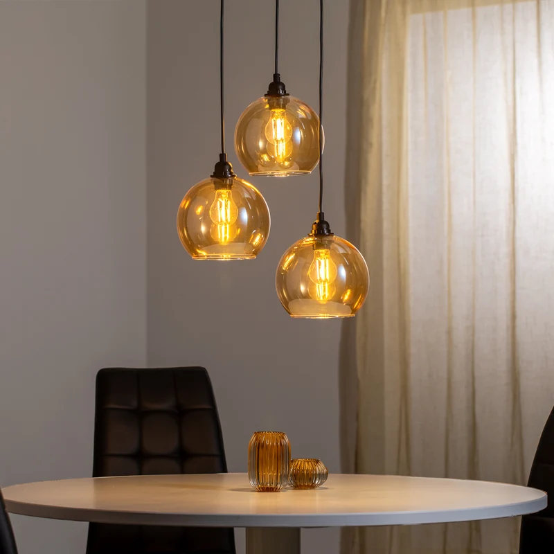B-Ware Hängelampe Gold 021 3-flammig LED Hängeleuchte dimmbar gold transparent Ø20cm